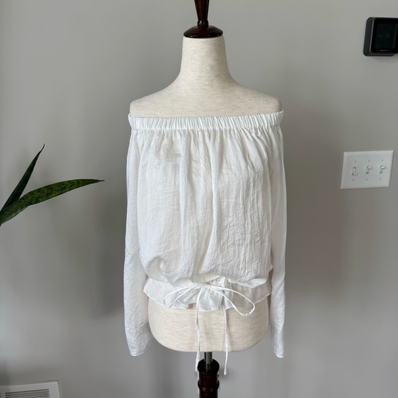 Theory White Off-Shoulder Blouse with Tie Waist Detail - Picture 6 of 8